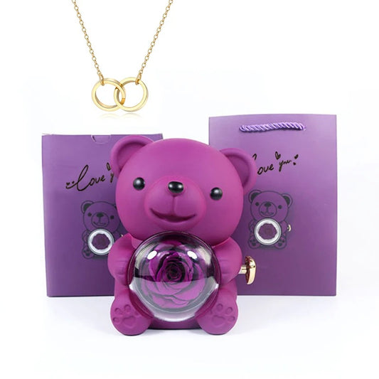 Rotating Bear Rose Jewelry Box