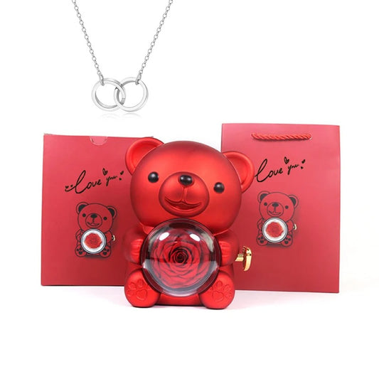 Rotating Bear Rose Jewelry Box