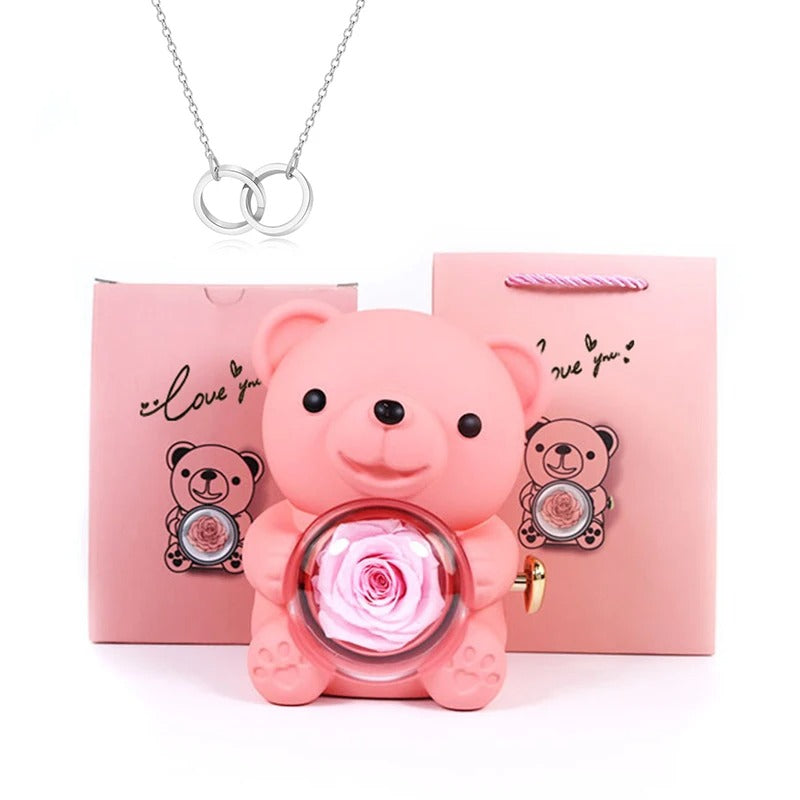 Rotating Bear Rose Jewelry Box